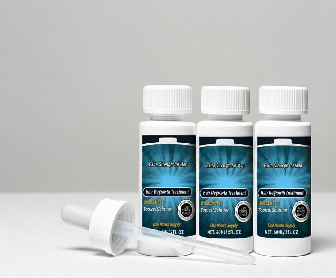 Extra Strength Hair Regrowth Treatment for Men, 3 PCS Topical Solution, With Dropper Applicator, Hair Regrowth Treatment for Scalp Hair fall Hair Thinning 6FL, OZ, Clear
