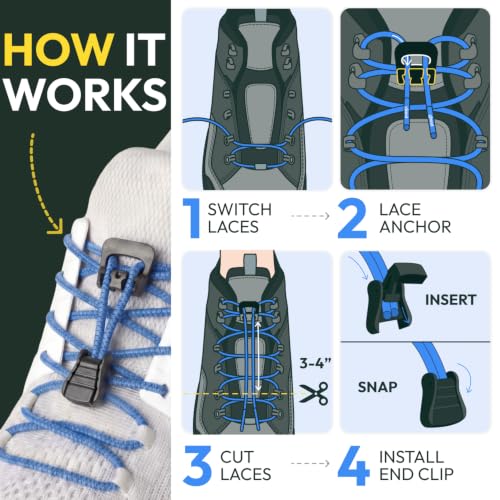 Image of Xpand Quick Release Round-Lacing No Tie Shoelaces System with Elastic Laces - One Size Fits All Adult and Kids Shoes