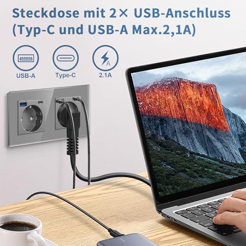 Double prise de courant encastrable grise avec USB C CNBINGO