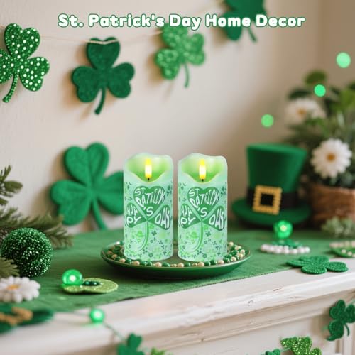 Image of 2PC St Patricks Day Flameless Candles, Shamrock Candles with Remote & Timer