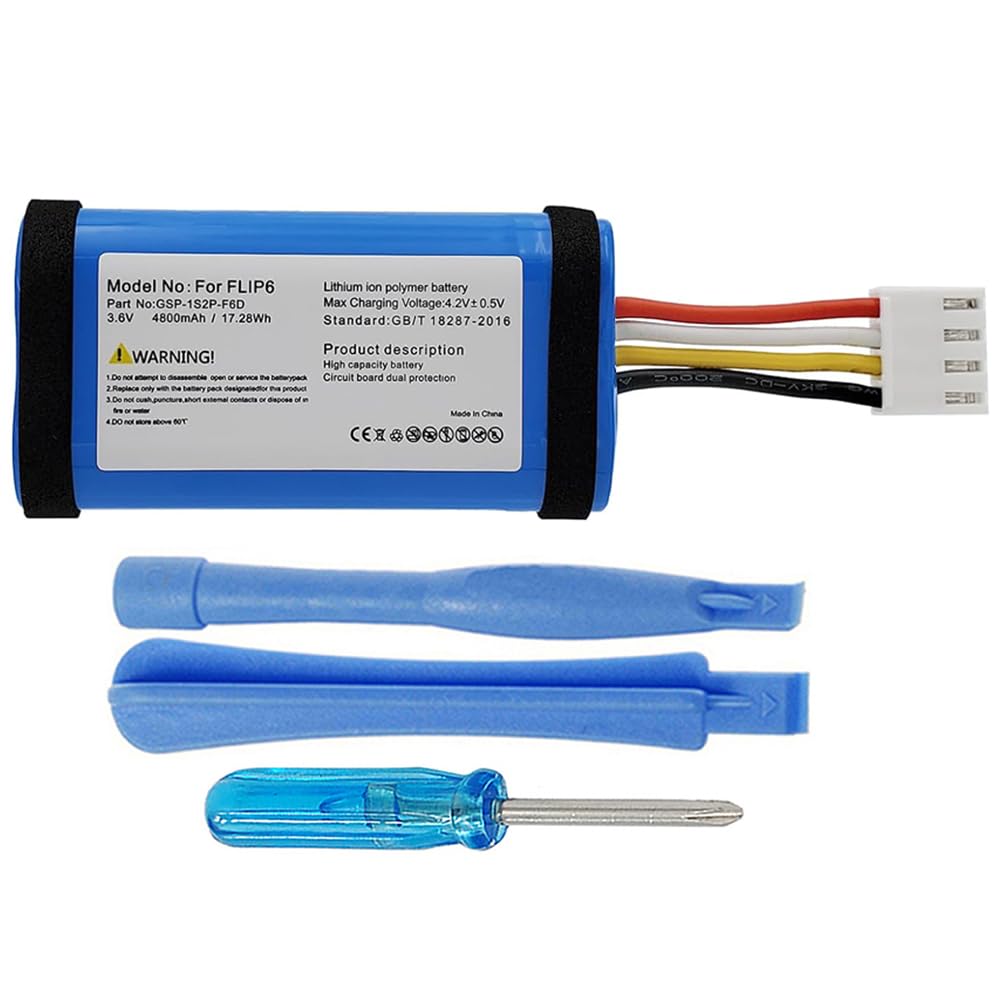 4800mAh GSP-1S2P-F6D Battery Replacement Compatible with JBL Flip 6 Waterproof Portable Bluetooth Speaker