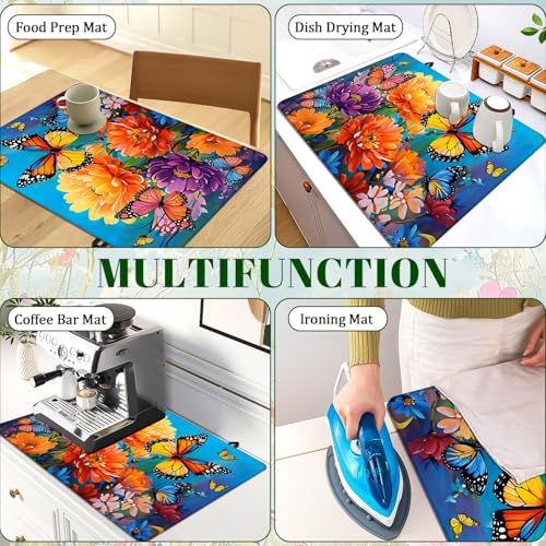 Image of Spring Stove Top Cover for Electric Stove 28 inchx 20 inch, Flowers Butterflies Heat Resistant Glass Top Stove Cover Protector, Glass Cooktop Covers, Kitchen Flat Electric Stove Top Covers