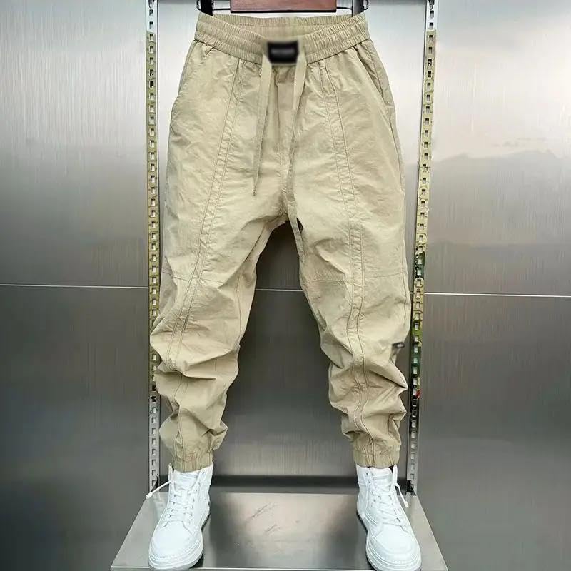 Xingfenly Spring Summer Solid Elastic Waist Ankle Length Pants Man Street Pockets Drawstring Patchwork Trousers2