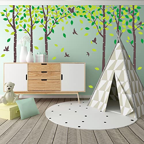 Six Birch Tree Wall Decals Birds Cute Squirrel Forest miniatura 4