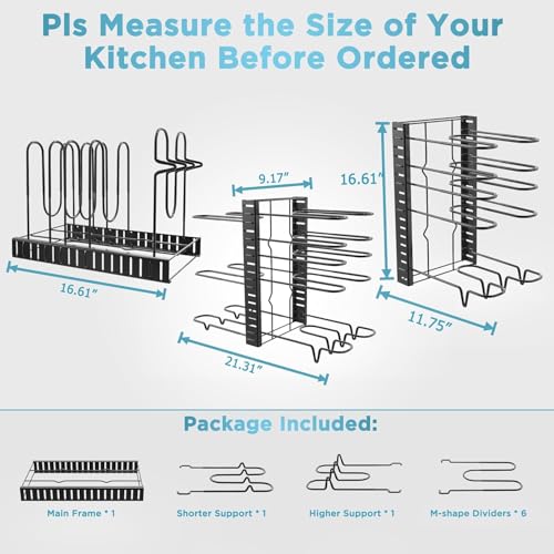 image for ORDORA Pots and Pans Organizer for Cabinet 16.61 Height, 8 Tier Pot Or