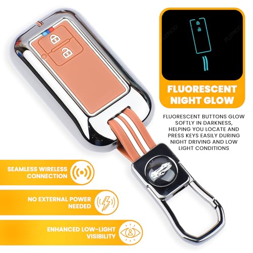 Image of Coll of Fest Premium Metal Silicone Brown Key Cover Compatible with Maruti Suzuki Swift | Baleno | Ertiga | Grand Vitara | New Brezza 2022 | Dzire | XL6 | Jimny 2 Button Key Glow in Dark