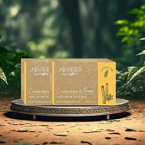 Image of Jovees Herbal Cinnamon & Neem Anti Acne Face Bar Soap For Acne & Blemishes Skin | Specially Formulated for Oily Skin | Unclogs Pores, Effective Cleansing without causing Dryness or Irritation 75G (Pack of 2)