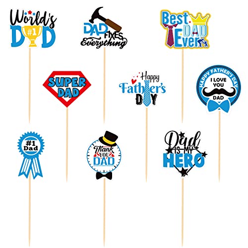 Cavla 36 Pieces Happy Father's Day Cupcake Toppers Best Dad Ever Super Dad Thank You Dad Dad Is My Hero Fathers Day Cupcake Picks With Tie Hat Father's Day Cupcake Decorations Dad's Day Party Supplies #TOP4