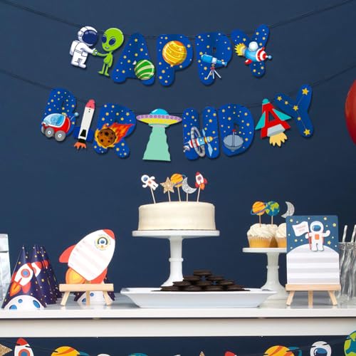 Banderole anniversaire theme espace deco guirlande fusée - 5
