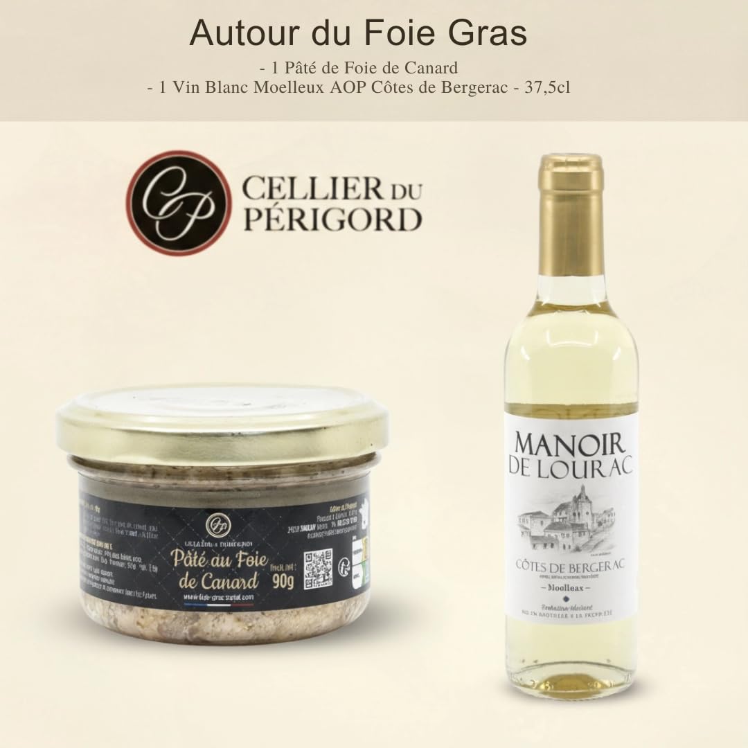 Cellier du Périgord Coffret Haute Gastronomie 2025 : pâté foie de canard 20%, terrine poivre vert, toastinade cèpes, vin blanc moelleux Bergerac AOP 37,5 cl
