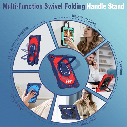 Image of WESOROL Case for Galaxy Tab A11 Plus /A9 Plus 11 Inch,Shockproof Cover for Samsung Tablet A11+ /A9+ Case with Screen Protector 360 Rotating Stand Pencil Holder Shoulder Strap,Navy Red