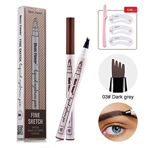 Eyebrow Tattoo Pen -Afaston microblade pen Microblading Eyebrow Pencil with a Micro-Fork Tip Applicator Creates Natural Looking Brows Effortlessly and Stays on All Day (Dark grey)