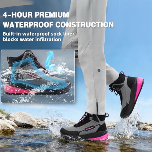 Image of Women's Orthopedic Wide Waterproof Hiking Boots: Comfortable Plantar Fasciitis Diabetic Walking Running Trekking Shoes, Orthotic Non Slip Flat Feet Trail Mid Ankle Support Boots for Foot Pain Relief