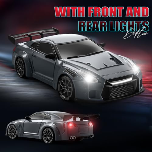 Image of ACAMMZAR RC Drift Car, 1:24 Remote Control Car for Kids, 20KM /H 4WD High Speed RC Cars with Lights, Extra Racing Tires, Vehicle for Adults Boys Girls, Gray