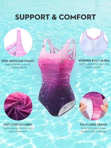Image of One Piece Bathing Suit for Women Front Cross Athletic Tummy Control Swimsuits V Neck Slimming Swimwear