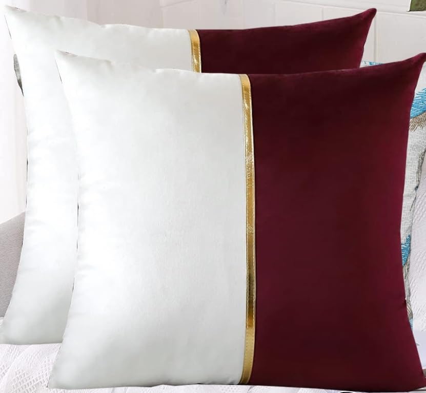 Image of HIMS Velvet Sofa Pillow Cover Set of 2, Luxury Cushion Cover 18 inch x 18 inch for Decorative Living Room Sofa Bedroom Car (18x18 Inch, Maroon)