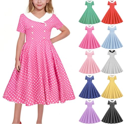 Girls 50s Vintage Polka Dot Swing Party Dress Retro Rockabilly Audrey Style Wedding Casual Skater Dress for Kids 5-14 Years2