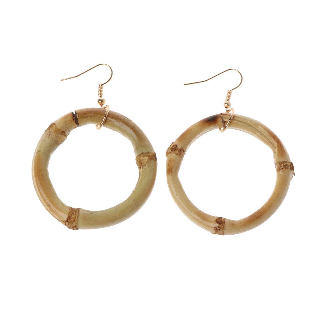 SOFEA Handmade Natural Bamboo Wood Round Circle Dangle Hoop Earrings Fashion Jewelry