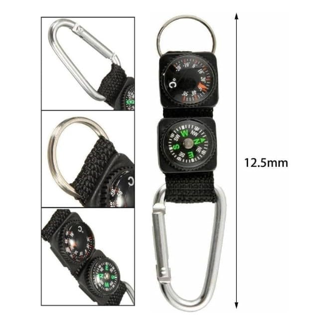 Carabiner con brújula y termómetro metálico compacto para camping miniatura 2