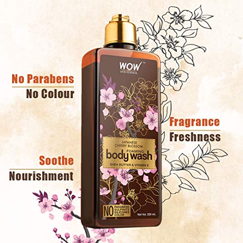 Image of WOW Skin Science Japanese Cherry Blossom Foaming Body Wash - No Parabens, Sulphate, Silicones & Color - 250mL