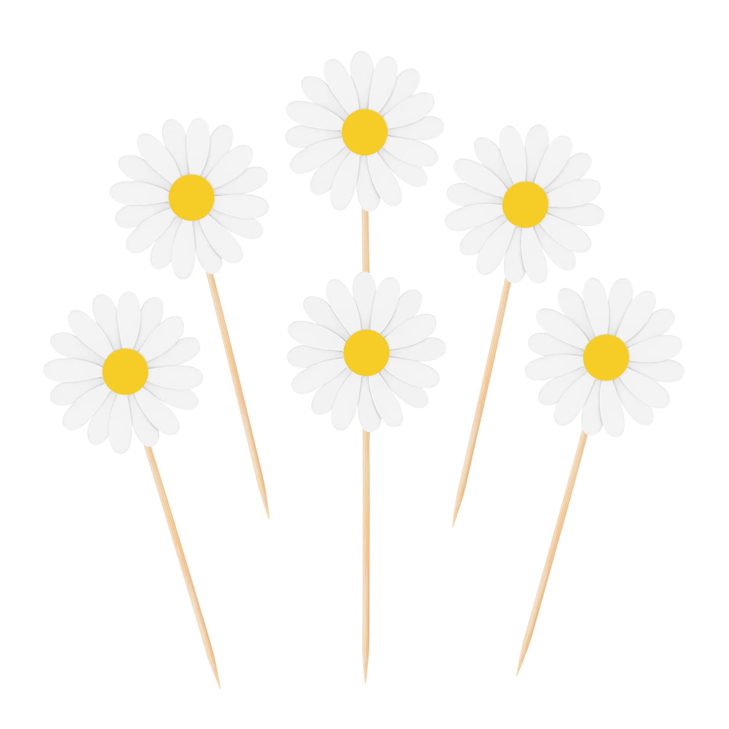 Daisy Cupcake Toppers, Daisy Flower Cake Picks Chrysanthemum Party Decorations for Spring Birthday Wedding Supplies, Set of 36 (White)