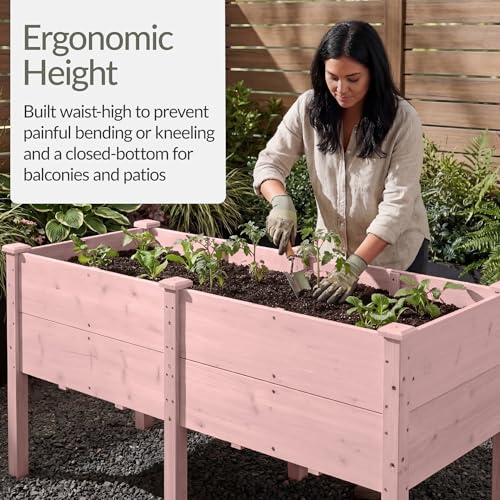 Image of Best Choice Products 72 inch x 24 inch x 30 inch Raised Garden Bed with Extra Deep 16 inch Depth, Elevated Wood Planter Box Stand for Backyard, Patio, Balcony, Natural Fir Wood - Pink