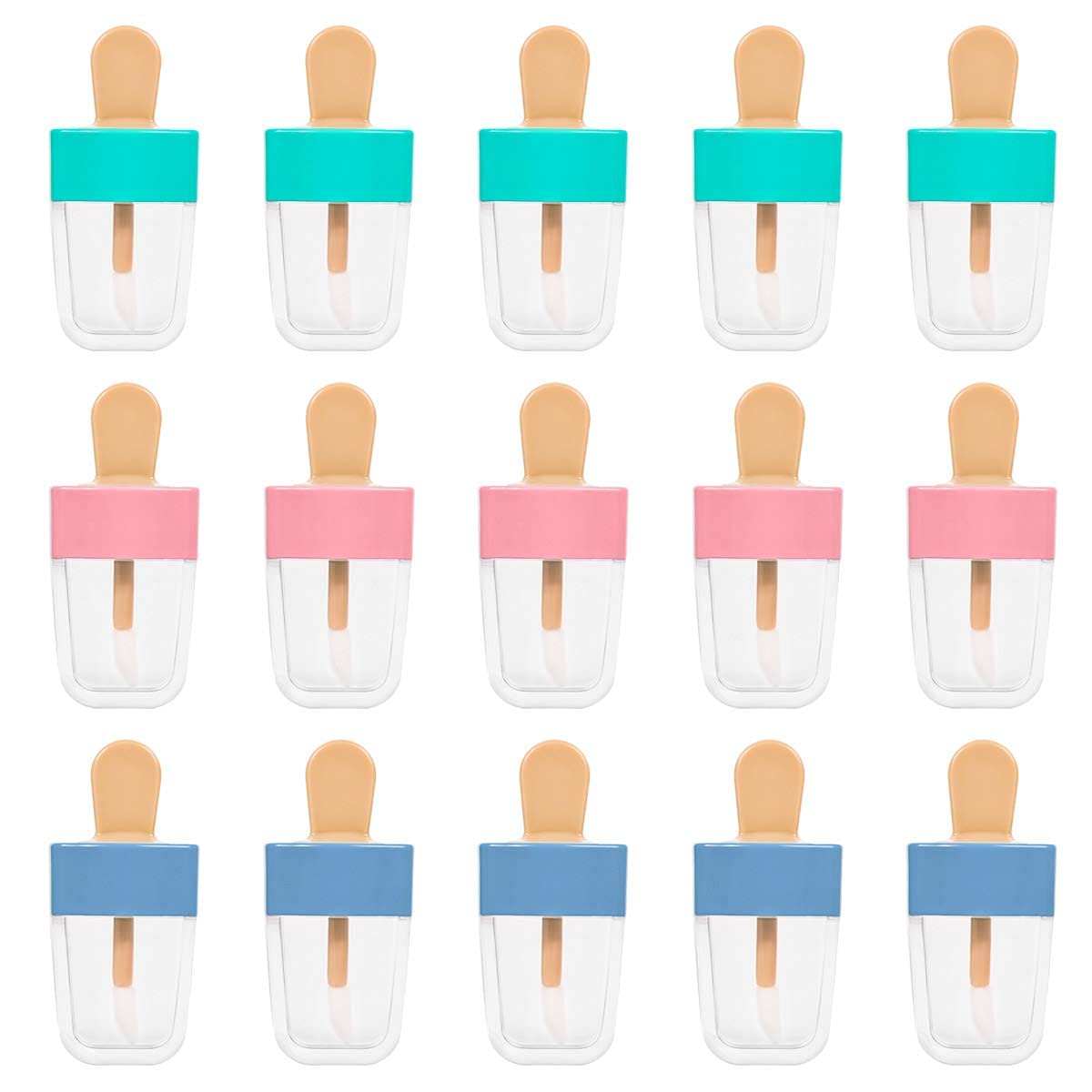 15PCS Lip Gloss Tubes - Pink Green Blue Ice Cream Shape Lip Gloss Containers Empty - Refillable Clear Lipgloss/Lip Balm Containers for Girls Women DIY Cosmetics