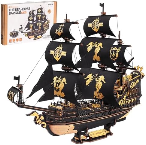 ROKR Maqueta de Barco en Madera Puzzle 3D Adultos Construir Hipocampo MCB02 Kit Modelismo Decoración para Oficina Hogar Regalo Hombre