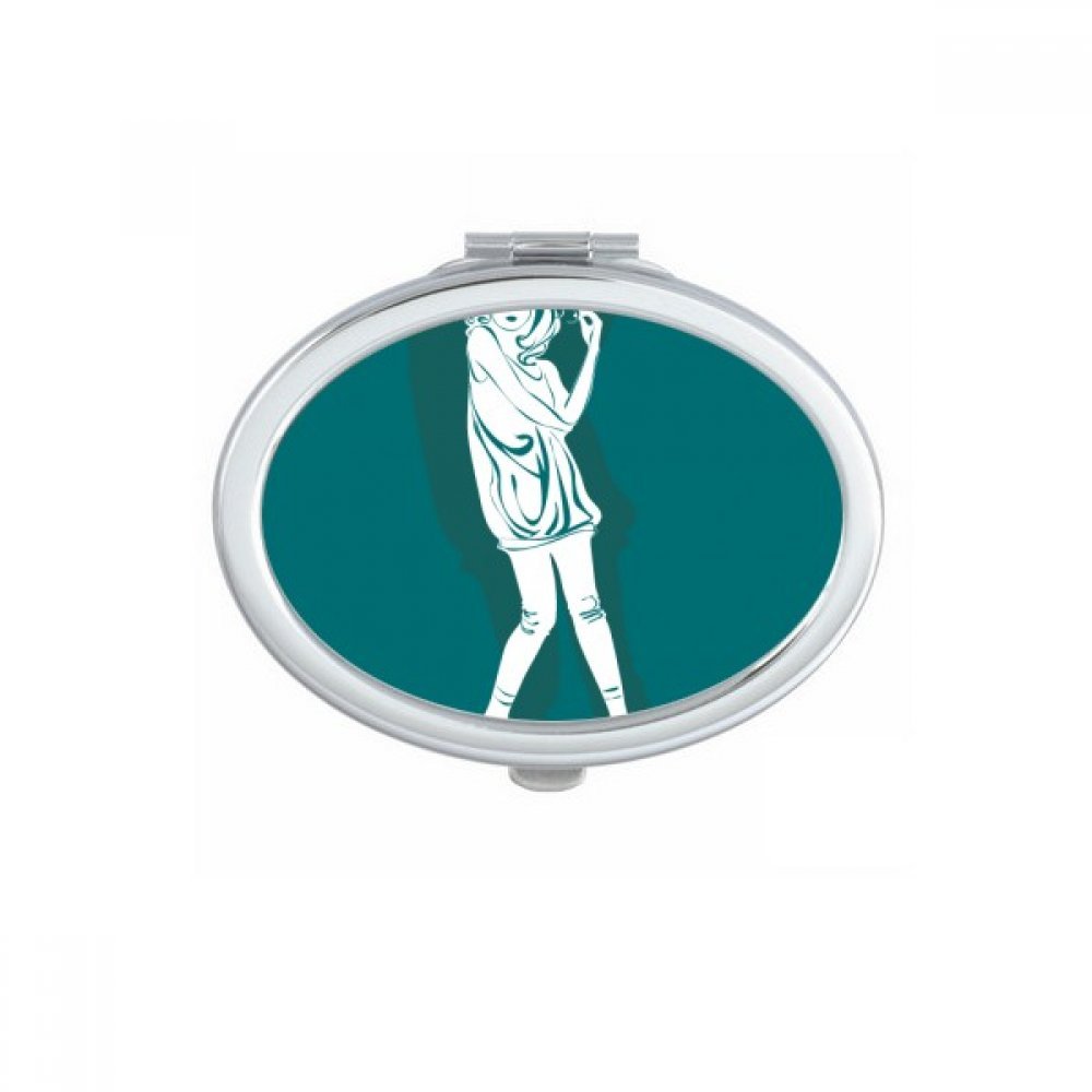 Miroir de poche compact et ovale avec silhouette féminine élégante pour maquillage