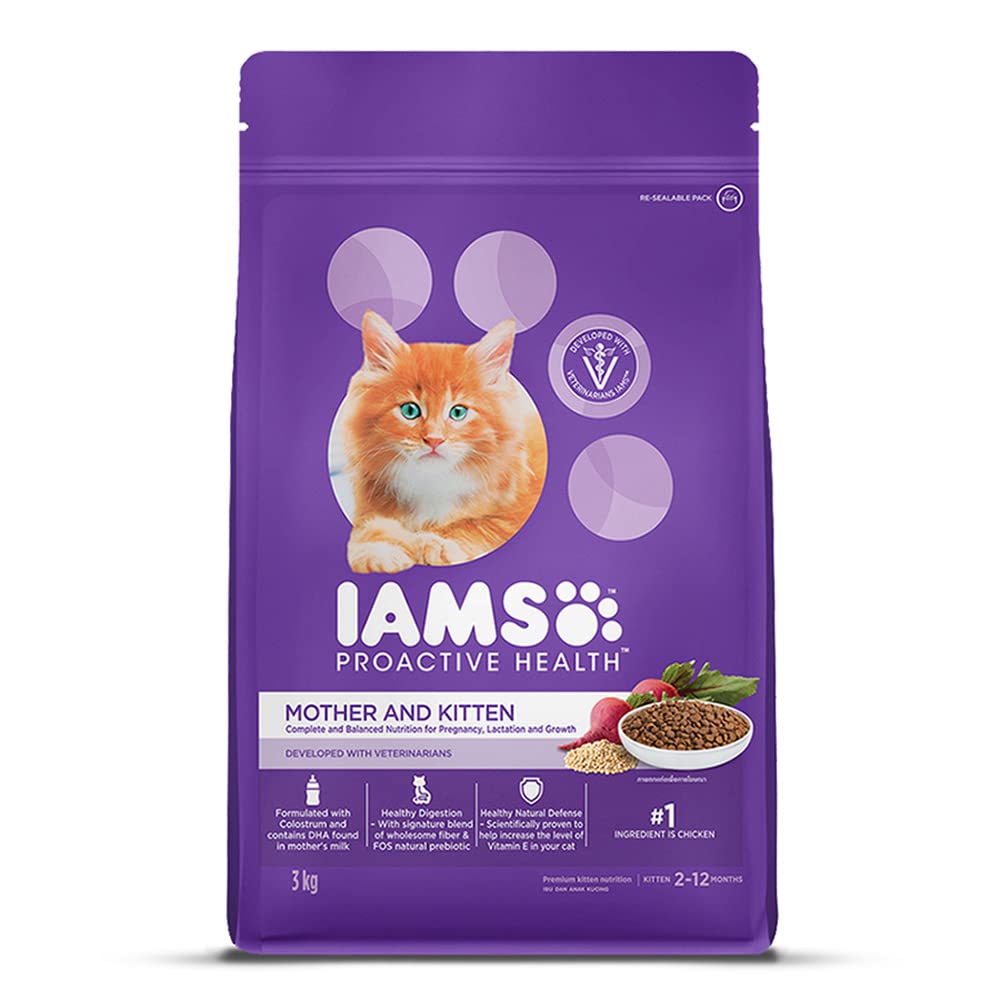 IAMS Mother & Kitten (212 Months) Dry Cat Food with Chicken, 3kg Amazon.in Pet Supplies