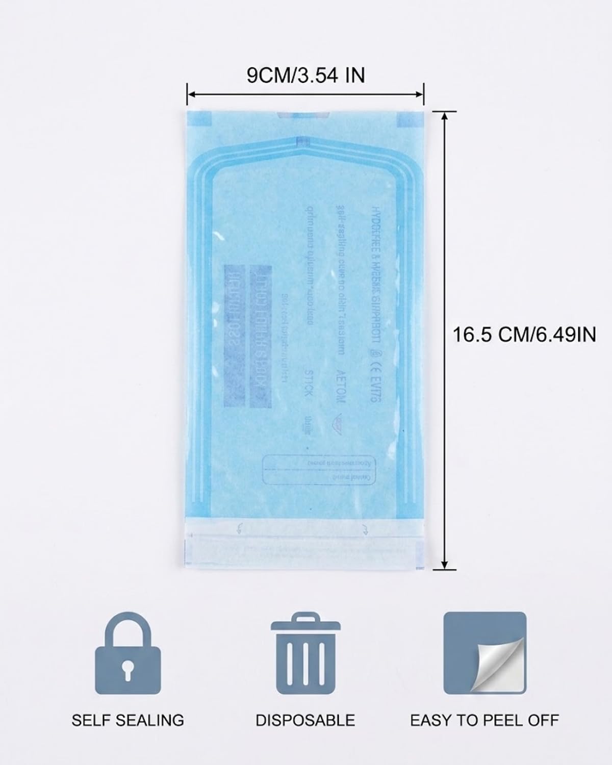 Buste Sterilizzazione Autosigillanti 200 Pezzi Blu Monouso per Strumenti Estetista Unghie Cosmetica & Autoclave Professionale