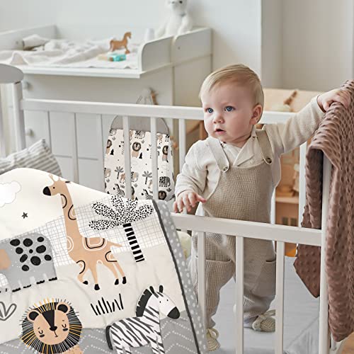 Image of 4 Piece Woodland Forest Animals Crib Bedding Set, Including Jungle Safari Crib Skirt, Blanket, Nursery Bed Sheet and Diaper Stacker, Soft Neutral Nursery Standard Size Baby Bedding for Baby Girls Boys