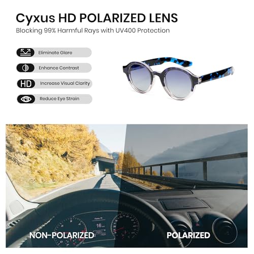 Cyxus Sunglasses Womens Men Polarized Round Circle Retro Frame Stylish UV Protection for Beach Festival P15604