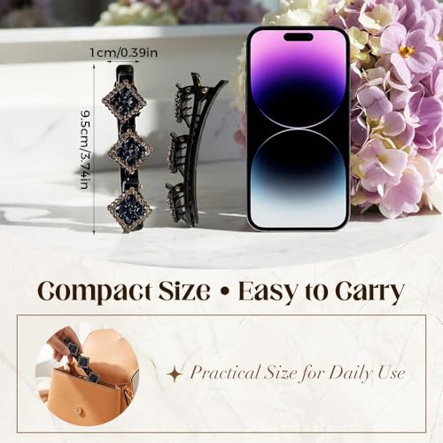 12 piezas pinzas de cabello trenzadas con piedras de cristal brillantes para mujeres y niñas, pinzas de cabello brillantes con flores de cristal, accesorios para peinados miniatura 3