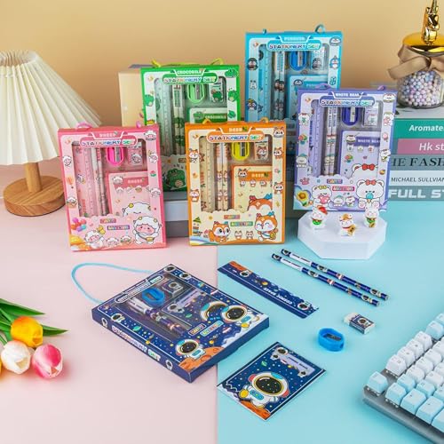 Image of Birthday Popper 5-in-1 Cartoon Themed Stationery Set for Kids - Set of 6 as Birthday Return Gifts, Study, Writing & Drawing - Type 2