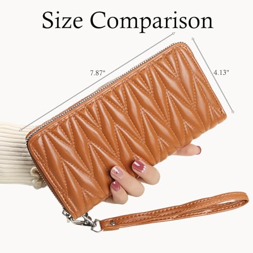 Women's Zip Wristlet Wallet - Large Capacity RFID Blocking Clutch Purse Quilted Soft Vegan Leather Travel Organizer4