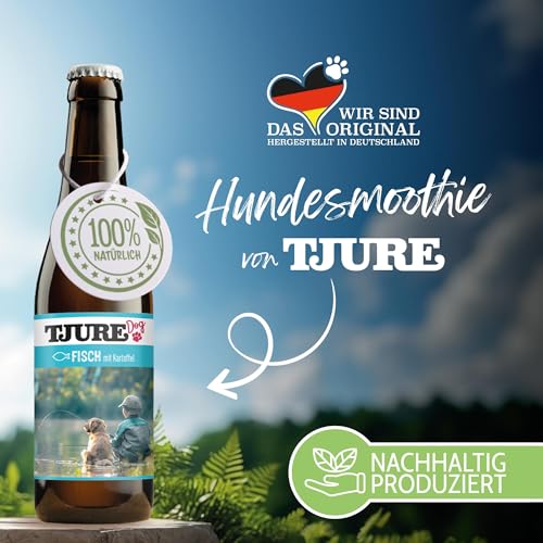 TJURE Hundesmoothie Fisch mit Kartoffel | 6 x 220 ml | Getreidefreier Smoothie für Hunde | Mit 26 % Fisch & Gemüse | Ideal als Topping & Snack | Ohne Zusatzstoffe | Made in Germany