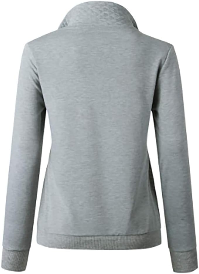 Women's Fashion Quilted Pattern Long Sleeve Casual Zipper Sweatshirt Solid Color Pullover Shirt Top.JNINTH - Image 4
