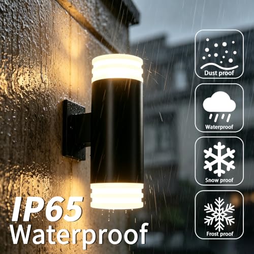 Image of JYV Outdoor Wall Lights 2Pack, Up and Down Cylinder Porch Lights, Black