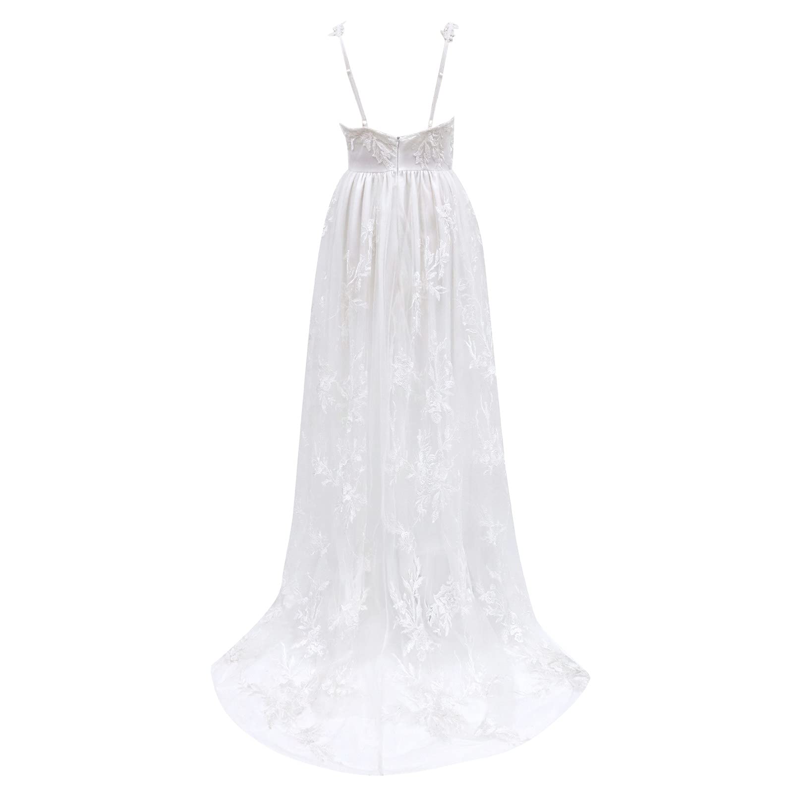Longue robe blanche élégante, avec forme trapèze, col en V profond, dentelle et dos nu, pour mariage, bal, soirée, cocktail
