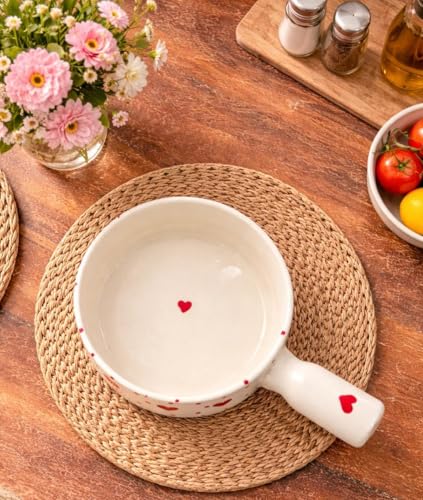 Image of Niyara Stoneware Handmade Ceramic Stylish Premium Serving Bowls /Salad Tray Microwave Dishwasher Safe (Heart Bowl with Handle)