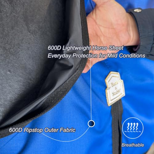 Image of BARN & STABLE 600D Ripstop Lightweight Horse Turnout Sheet No Fill,Water-Resistant & Breathable Horse Blanket for Spring and Mild Weather, with Anti-Rub Fleece Withers