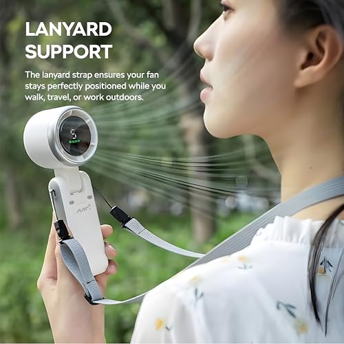 Image of Mr. Plus Rechargeable Handheld Fan, 2400mAh Battery Backup, 5 Speed Portable Mini Turbo Fan with LED Display, Type-C Fast Charging, 180 Adjustable Personal Fan for Travel, Home & Office