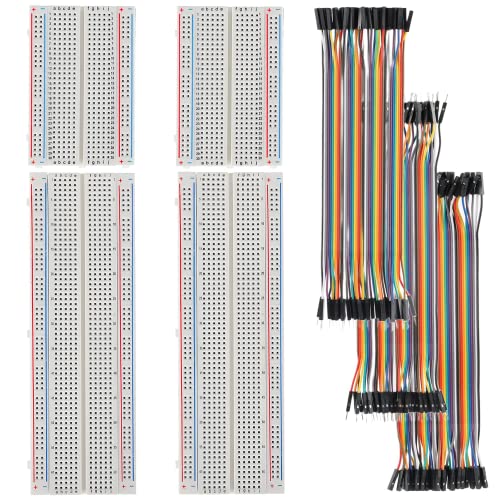 HUAREW Breadboard Dupont Cable Kit 2 Pièces 400 et 830 Tie Point Breadboards Jumper Wire Câble,3 en 1,Mâle vers Femelle, Mâle vers Mâle, Femelle vers Femelle,pour Arduino,Raspberry Pi Breadboard