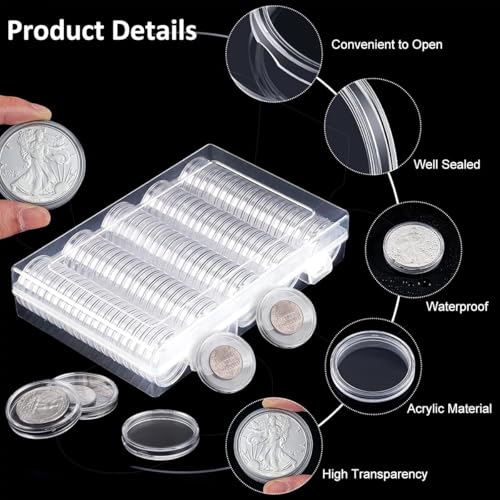 Image of Climberty Coin Box Collectable Coin Storage Box Clear Plastic Holder Organzier Max 100Pcs Capacity,Compatible with 17-30mm Dia Coins Trade Tokens Coins