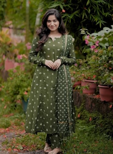 Image of KLOSIA Women's Printed Anarkali Kurta and Pant with Dupatta Set