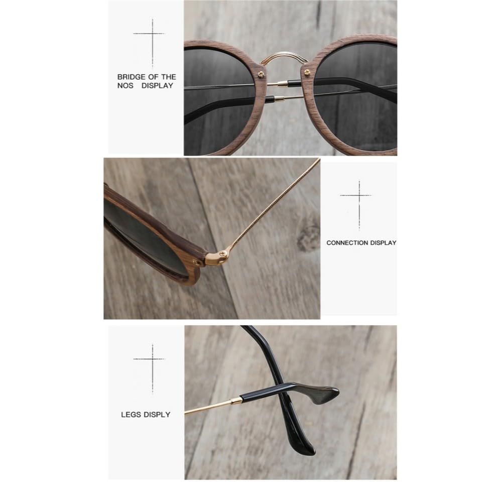 Ultraleichte Damen Herren Polarisierte Sonnenbrille Holz Rundrahmen