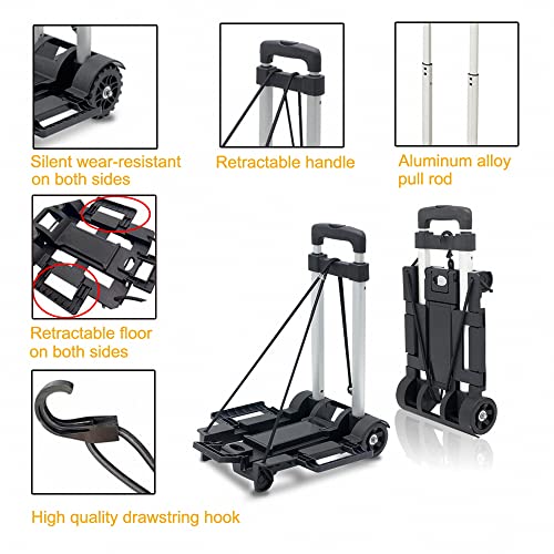 Folding Hand Truck,Portable Folding Luggage Cart Collapsible Dolly With 4 Wheels,180Lbs Lightweight Hand Truck Dolly Foldable With Adjustable Handle,For Office Moving Travel Shopping #TOP2