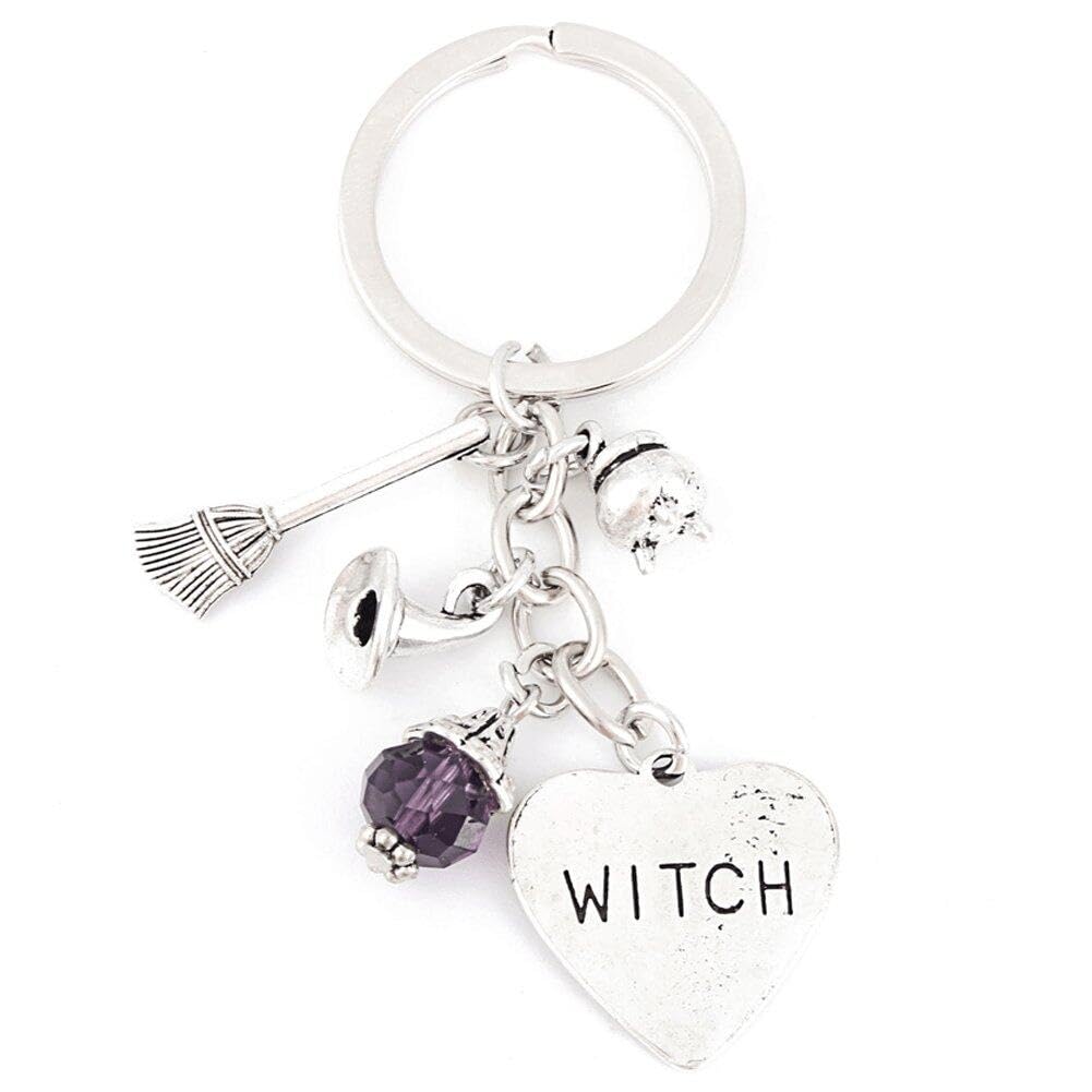 Danlai Men's Style2 Halloween Keychain Sorcerer Witch Broom Keychain Charm Bead Key Ring Hanging Bag Decor Keychain For Wo