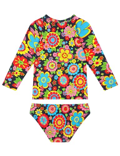 Image of Snowheart Girls Swimsuit Size 4t 5t Colorful Floralrs Long Sleeve Two Pieces Rash Guard Sets Swimwear